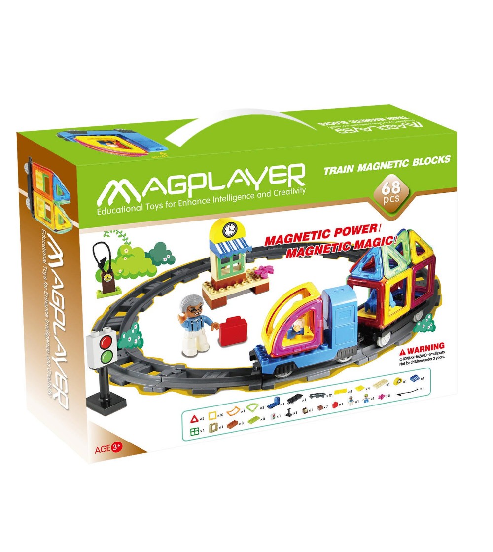 Joc de constructie magnetic MagPlayer - 68 piese - Jucarii magnetice
