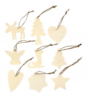 Set 9 ornamente Craciun din lemn, 7-8 cm - Seturi Crăciun
