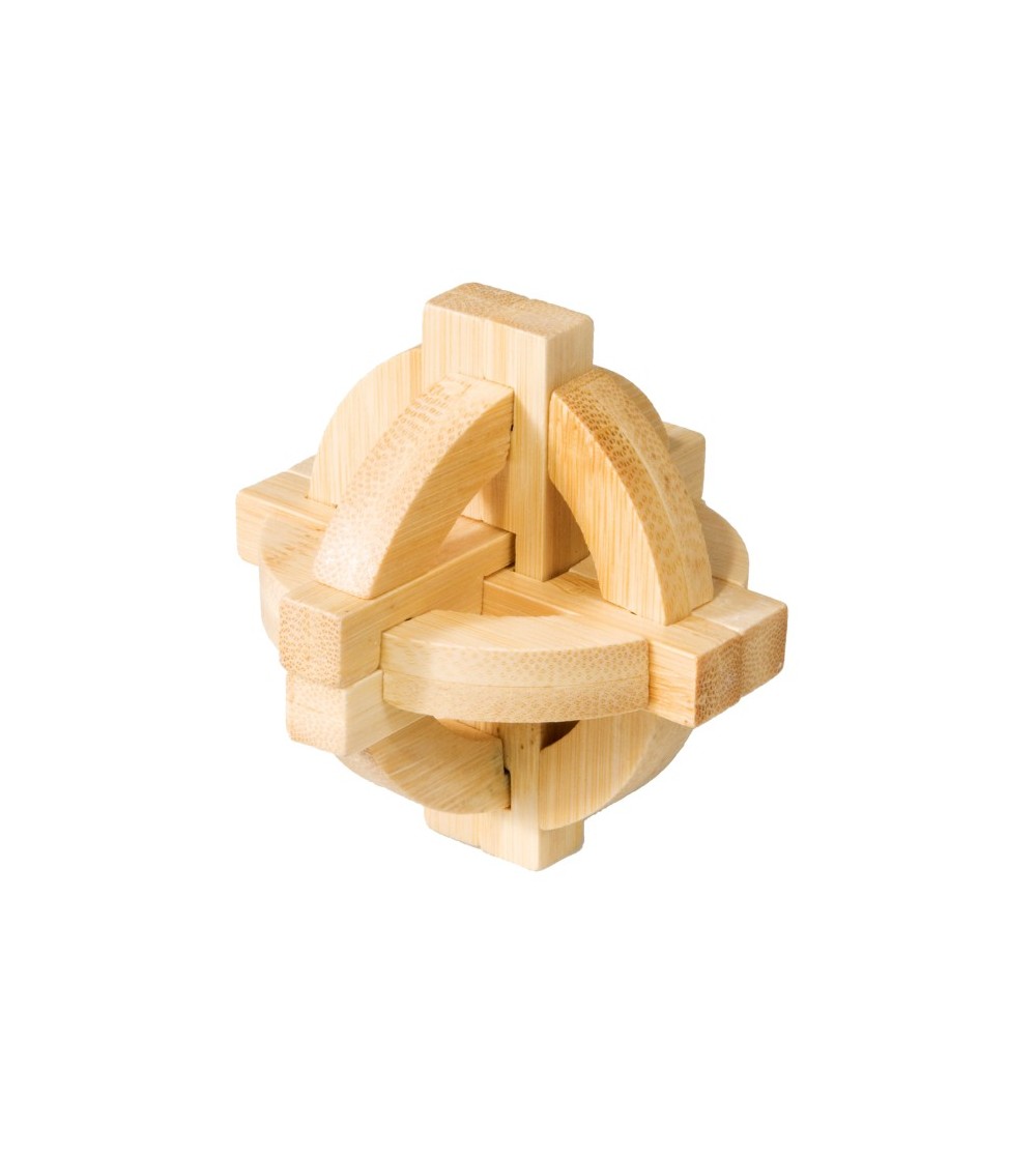 Joc logic IQ din lemn bambus Double disk puzzle 3d - Jocuri logică