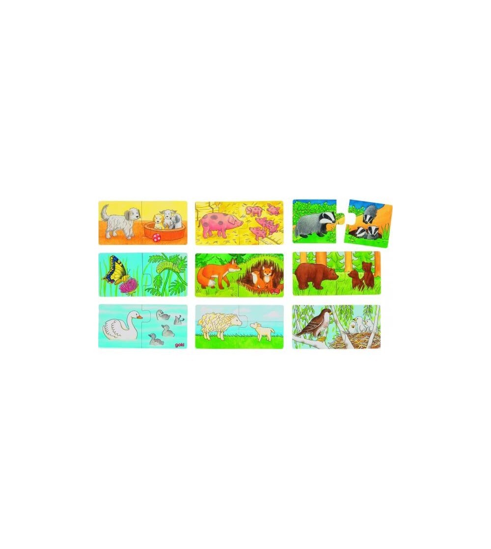 Mini puzzle Goki Cine se potriveste cu cine - Jucării de lemn si Montessori