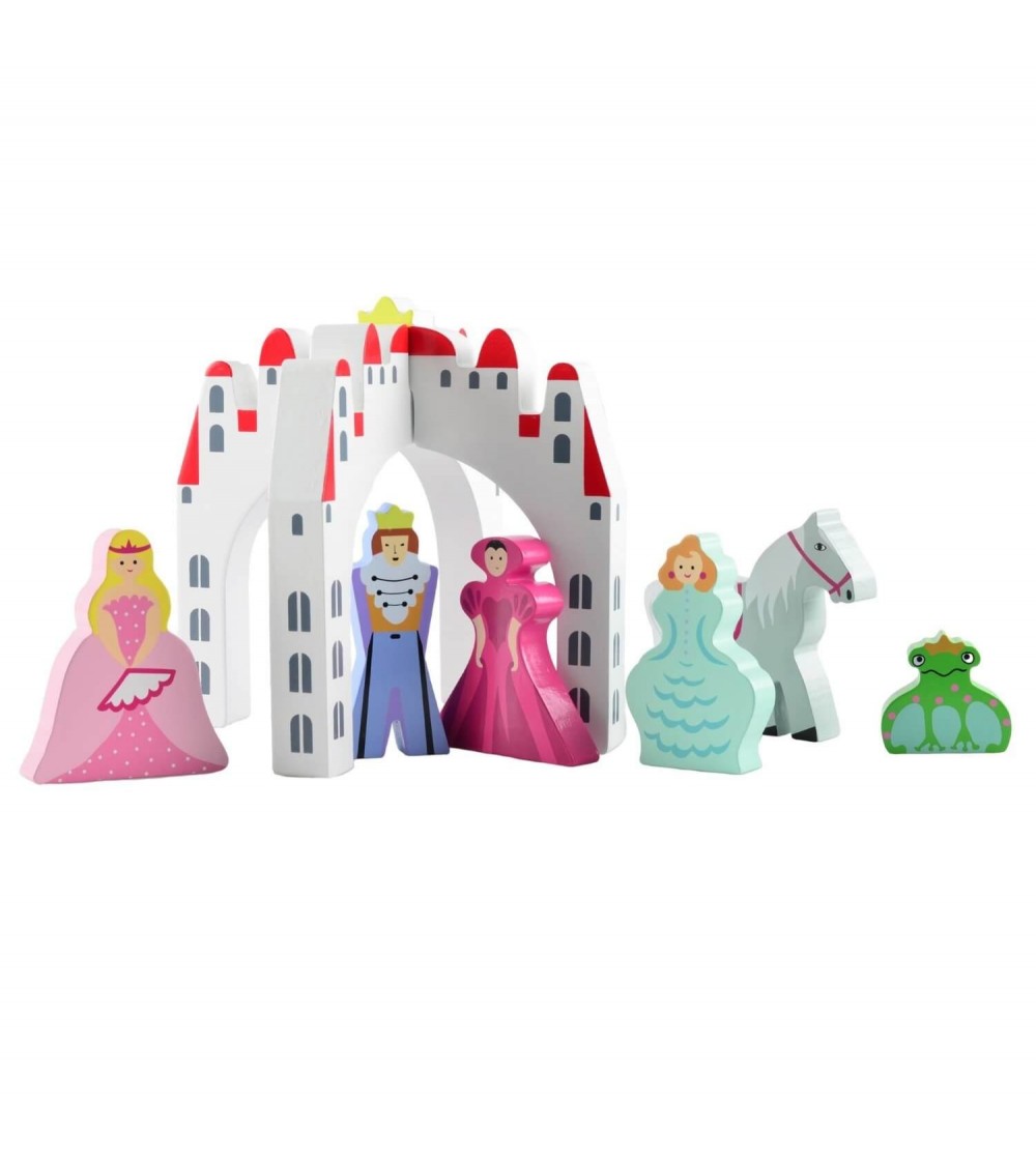 Castel cu 6 personaje din lemn Magni Toys - Căsuțe de păpuși și accesorii