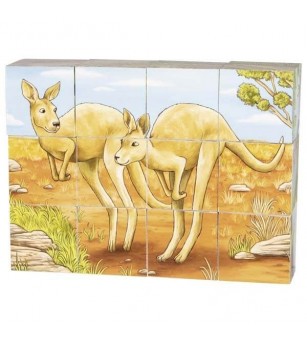 Puzzle cuburi Goki - Animale din Australia 12 piese - Jucării de lemn si Montessori