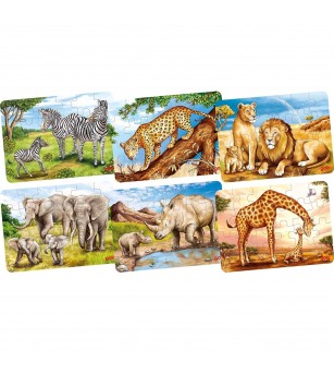 Set 6 puzzle-uri lemn Goki - Animale din Africa - Puzzle-uri