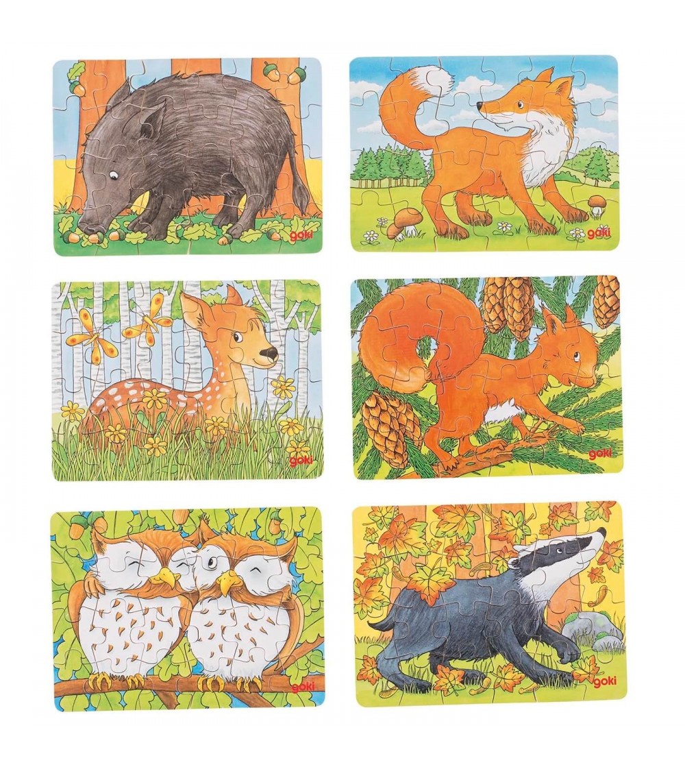 Set 6 puzzle-uri lemn Goki - Animale din padure - Puzzle-uri