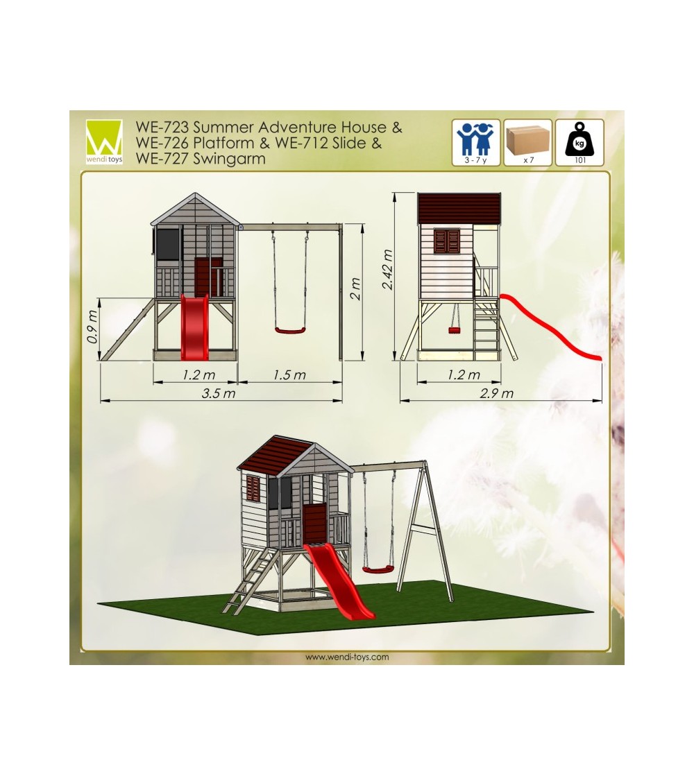 Casuta de gradina Summer Adventure House cu platforma cu loc pentru nisip, tobogan si leagan (M9) - Căsuță de grădină