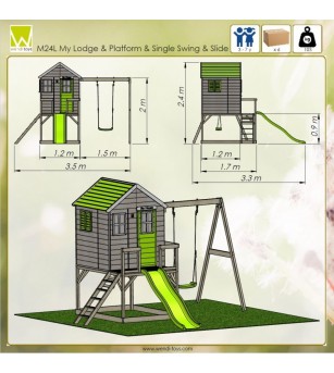 Casuta de gradina Lime Lodge cu platforma, tobogan si leagan (M24L) - Căsuță de grădină
