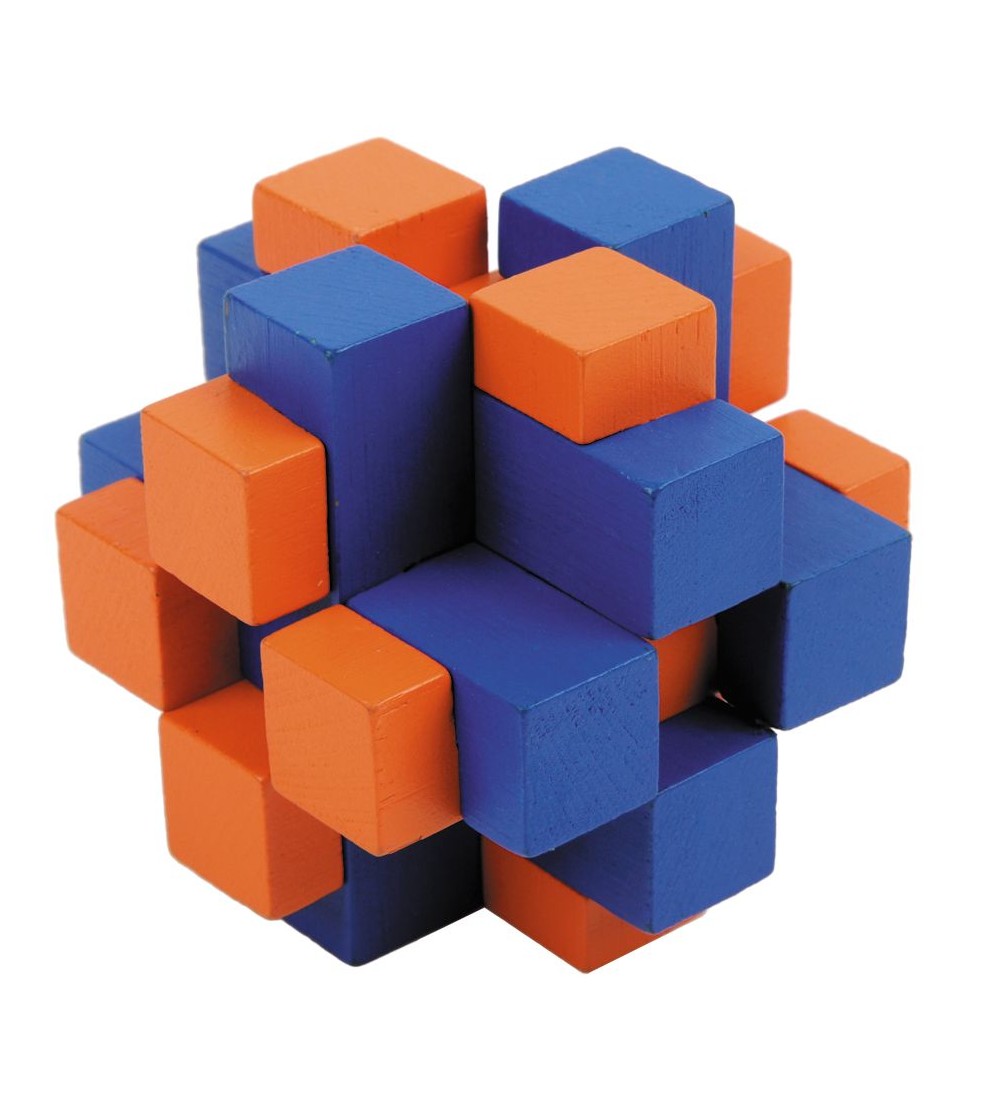 Joc logic IQ din lemn bambus Cub cross colorat - Jocuri logică