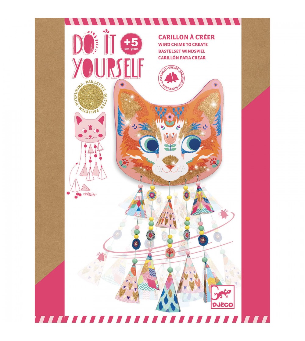 Set DIY Djeco, Mobil cu clopotei si sclipici- Pisicuta - Seturi creative DIY