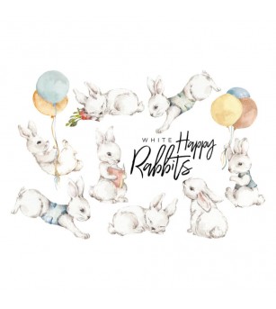 Sticker decorativ Dekornik, Happy Rabbits albi - Stickere perete
