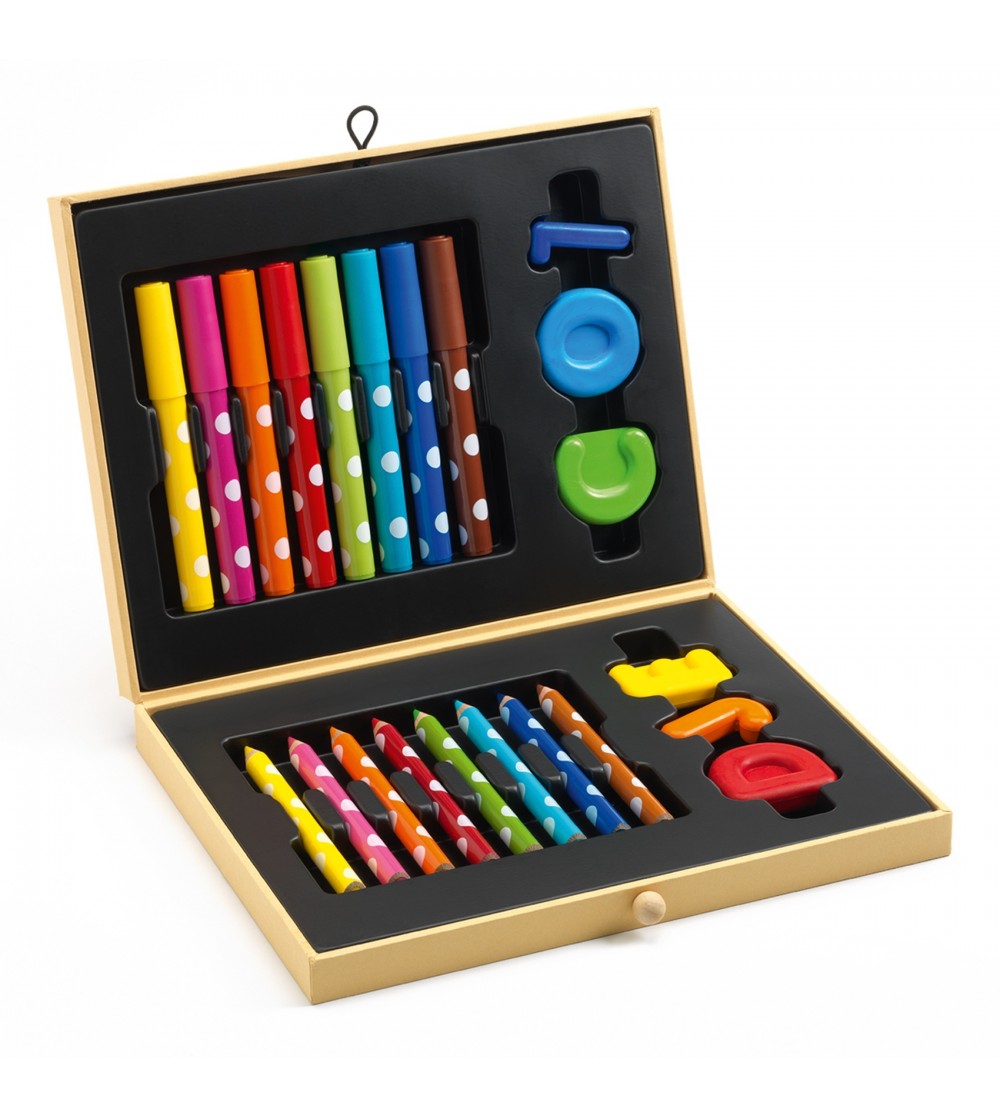 Cutie culori pentru primele desene Djeco - Carioci și creioane colorate