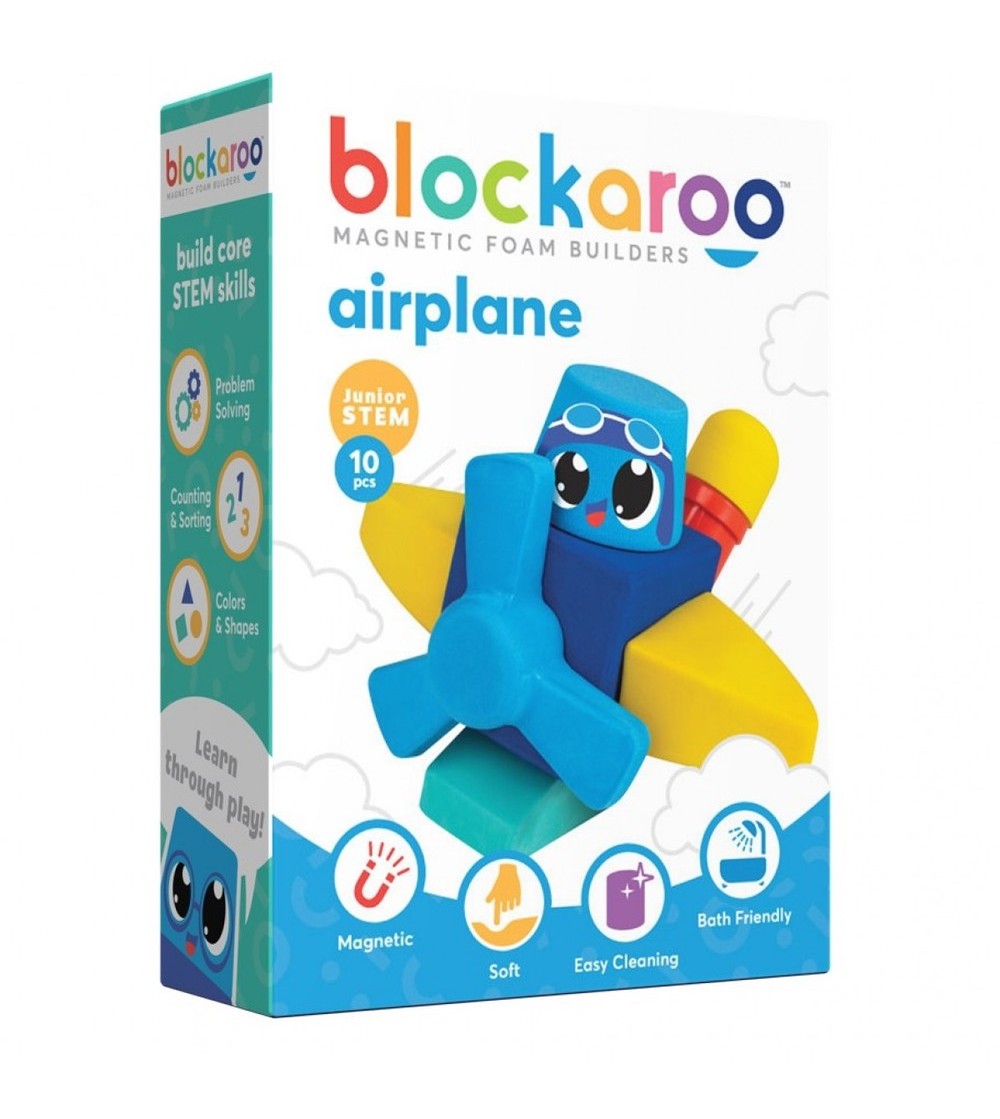 Set cuburi din spuma cu magnet Blockaroo, Avion 10 piese - Jucarii magnetice