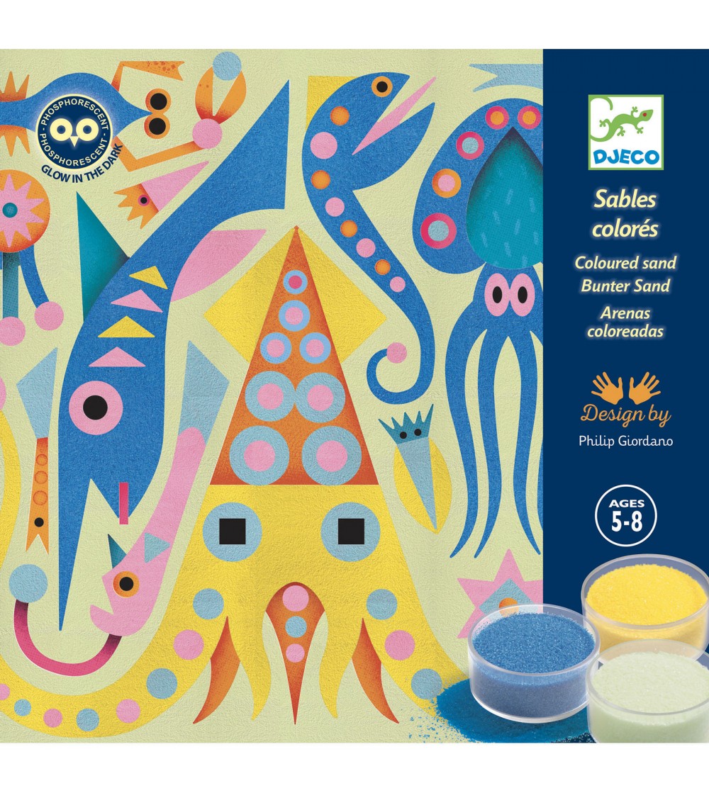 Atelier creativ cu nisip fluorescent, Luminile din ocean - Seturi cu nisip colorat și sclipici