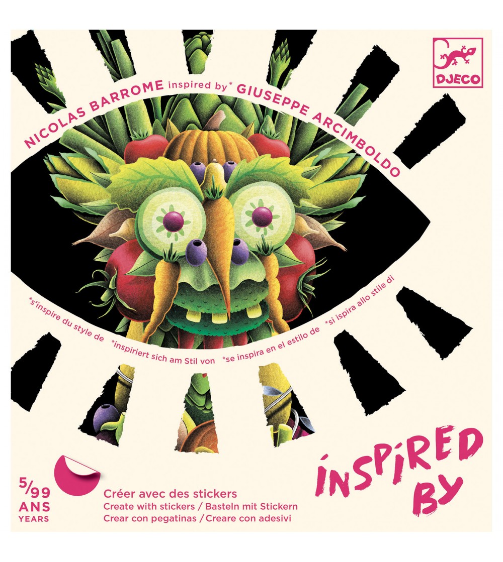 Inspired by Arcimboldo, stickere Fructe si legume, Djeco - Seturi cu stickere și colaje