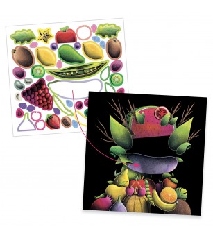 Inspired by Arcimboldo, stickere Fructe si legume, Djeco - Seturi cu stickere și colaje