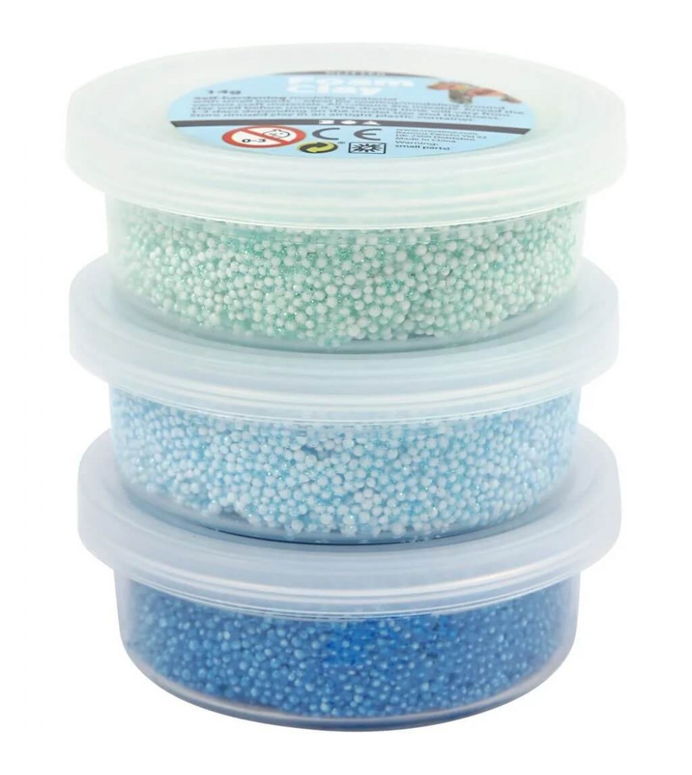 Set spuma de modelat Foam Clay, 3 culori metalice, albastru - Crafturi