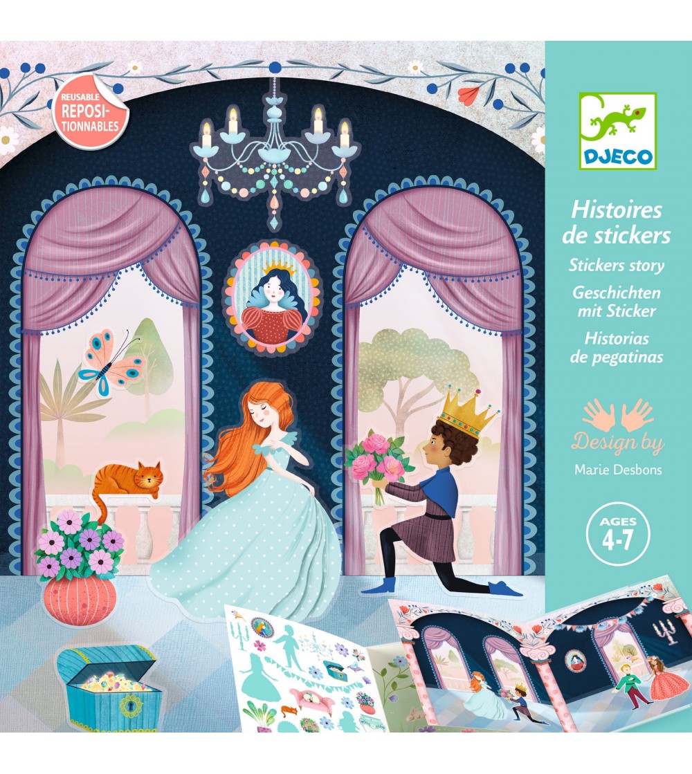 Planse cu abtibilduri repozitionabile Djeco, Viata la castel - Seturi cu stickere și colaje