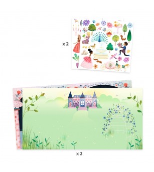 Planse cu abtibilduri repozitionabile Djeco, Viata la castel - Seturi cu stickere și colaje