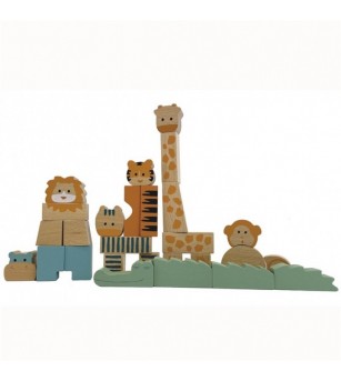 Animalele junglei din cuburi de lemn natur, Egmont toys - Jucării de lemn si Montessori