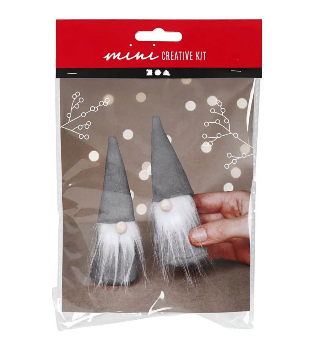 Mini kit DIY Ornamente Craciun - Gnom cu palarie gri 2 bucati - Seturi Crăciun