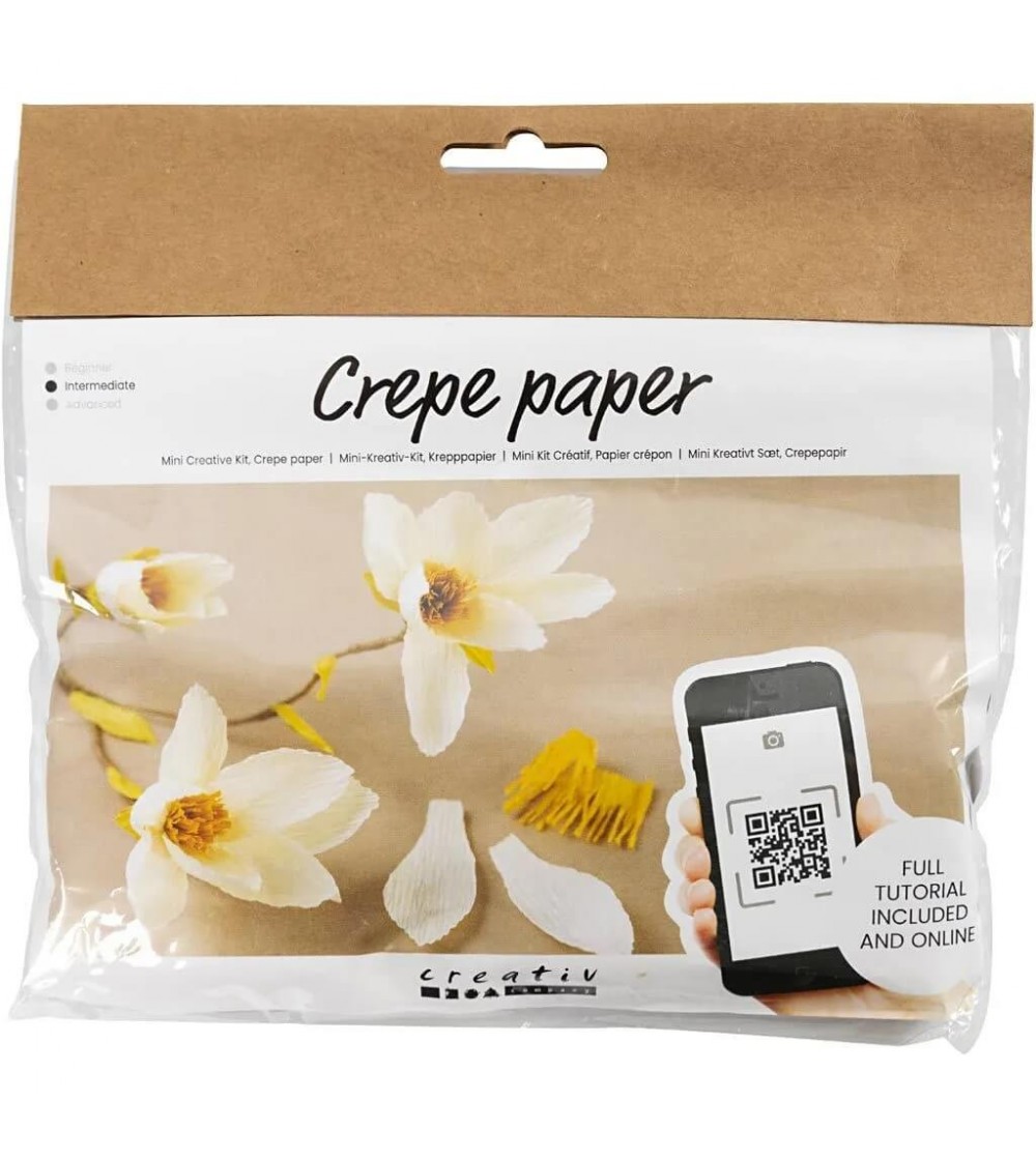 Mini kit creativ cu hartie creponata - magnolii - Seturi cu hârtie și quilling