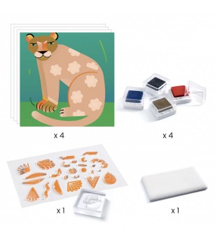 Joc cu stampile Djeco, Animale - Set papetarie si jurnale copii