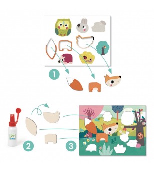 Colaje Djeco - primele planse cu animale - Lucru manual pentru copii