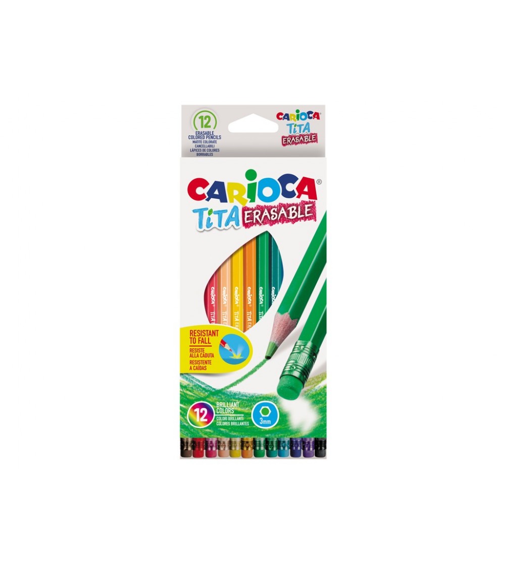 Set 12 creioane colorate cu radieră Carioca, Tita Erasable - Carioci și creioane colorate