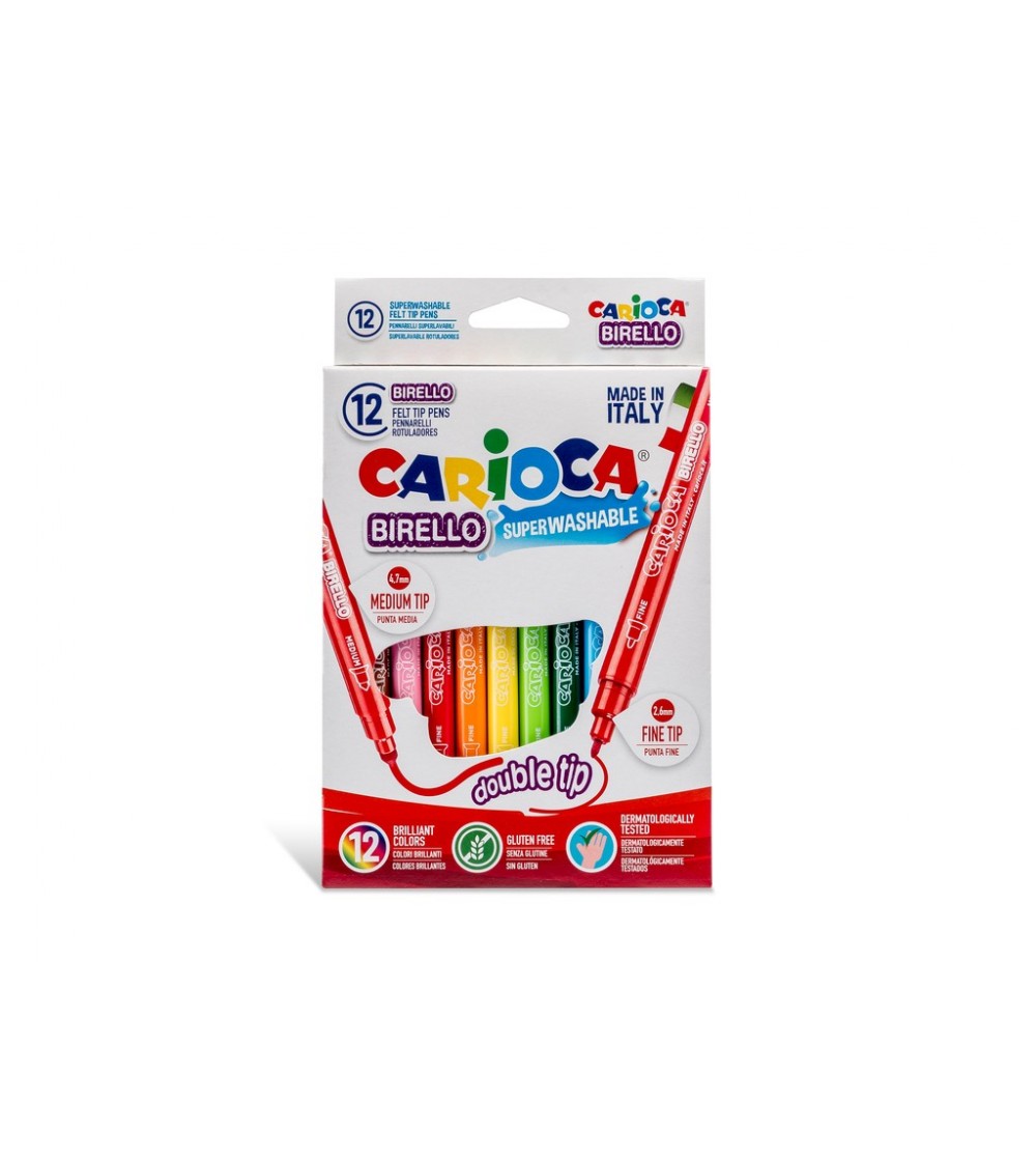 Set 12 carioci super-lavabile, cu varf dublu, Carioca Birello - Carioci și creioane colorate Set 12 carioci super-lavabile, cu varf dublu, Carioca Birello - Carioci și creioane colorate