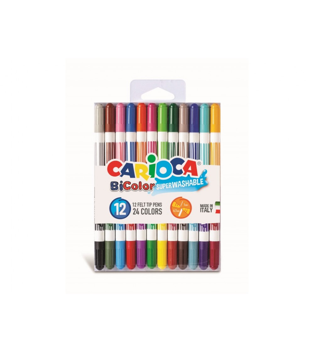 Set 12 carioci super-lavabile, cu 2 varfuri, Carioca Bi-Color - Carioci și creioane colorate