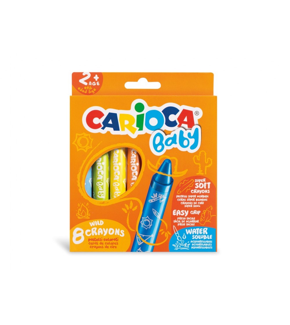 Set 8 creioane cerate lavabile Wild Crayons, Carioca Baby, + 2 ani - Carioci și creioane colorate