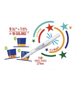 Set 18 carioci + 2 markere care schimbă culoarea, Carioca Magic - Carioci și creioane colorate