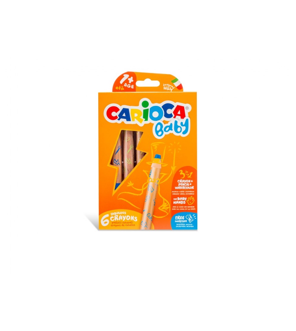 Set 6 creioane colorate 3 in 1 Carioca Baby, +12 luni - Carioci și creioane colorate