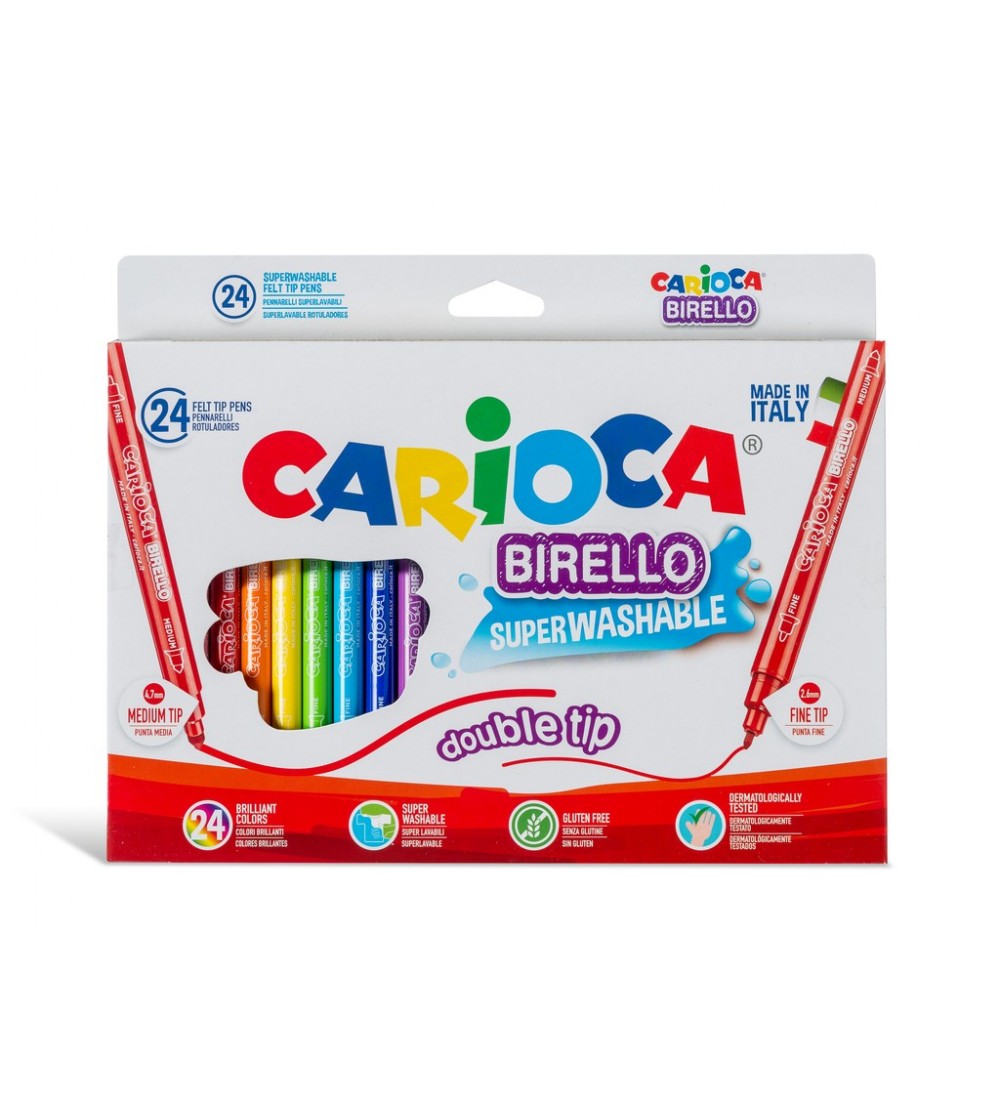 Set 24 carioci super-lavabile, cu varf dublu, Carioca Birello - Carioci și creioane colorate