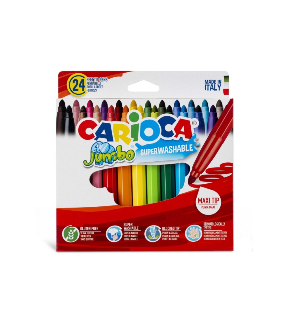 Set 24 carioci super-lavabile, vârf gros, Carioca Jumbo - Carioci și creioane colorate