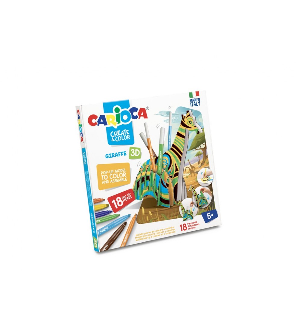 Set creativ Create & Color Girafa 3D, 18 carioci + 2 planșe, Carioca - Carioci și creioane colorate Set creativ Create & Color Girafa 3D, 18 carioci + 2 planșe, Carioca - Carioci și creioane colorate