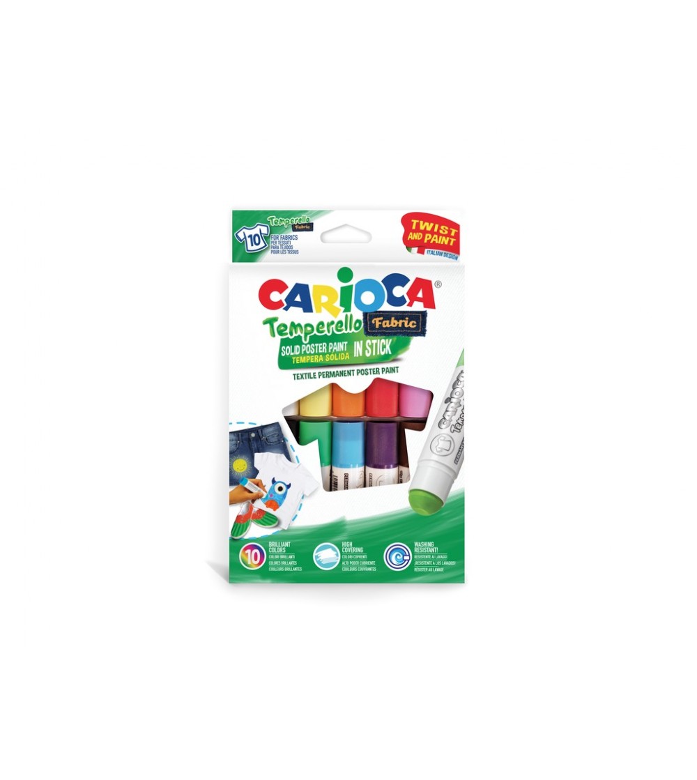 Set 10 creioane tempera pentru textile, Carioca Temperello Fabric - Carioci și creioane colorate