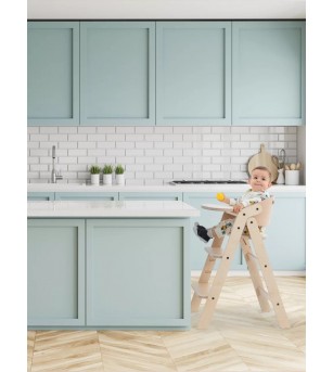 Scaun de masa multifunctional pentru bebelusi, MamaToyz, pliabil, cu masuta, transformabil, lemn, 6 luni - adolescent, natur ...
