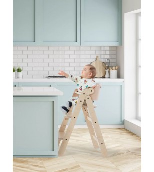 Scaun de masa multifunctional pentru bebelusi, MamaToyz, pliabil, cu masuta, transformabil, lemn, 6 luni - adolescent, natur ...