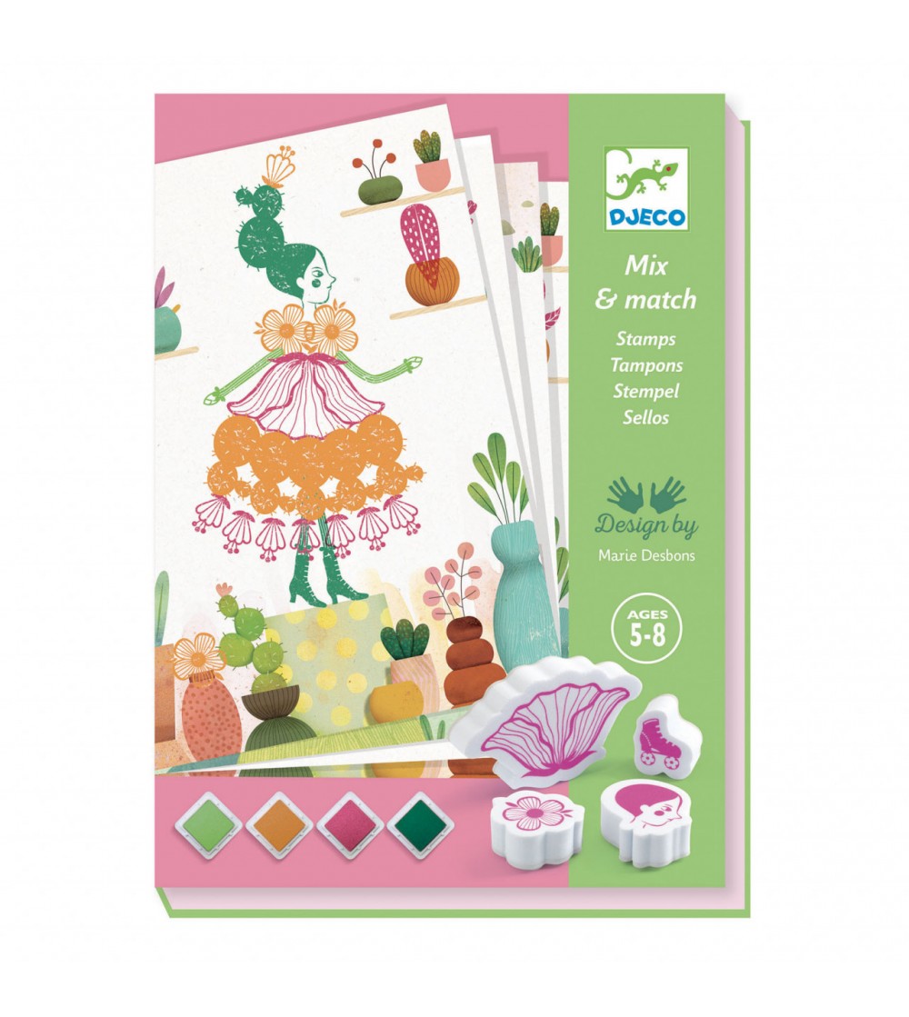 Joc creativ cu stampile Fete flori, Djeco - Set papetarie si jurnale copii Joc creativ cu stampile Fete flori, Djeco - Set papetarie si jurnale copii