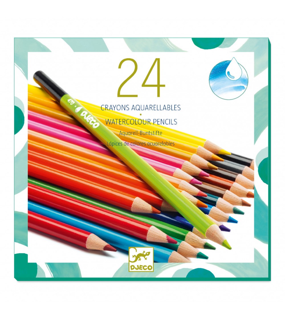 Set 24 creioane acuarela, Djeco - Carioci și creioane colorate Set 24 creioane acuarela, Djeco - Carioci și creioane colorate