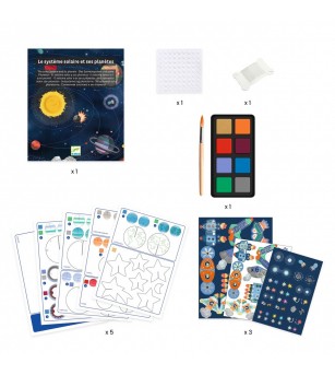 Set DIY Decoratie mobila Sistemul solar, Djeco - Acuarele, guase, acrilice