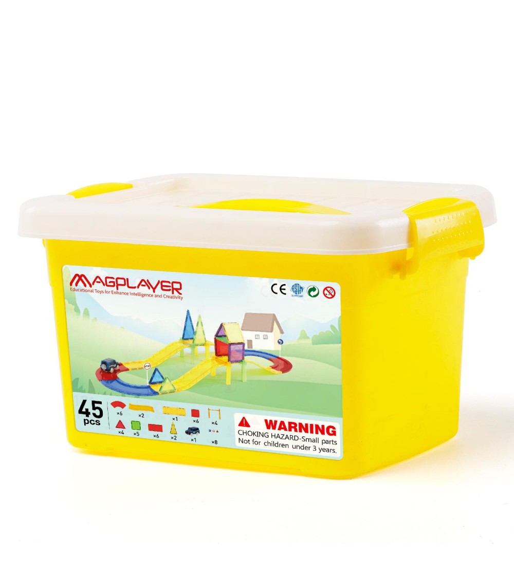 Set de constructie magnetic 3D - Circuit masinute (45 piese) - Jucarii magnetice