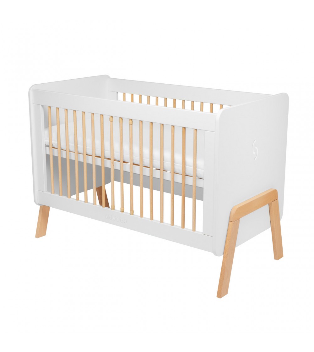 Patut transformabil copii Skiddou Krubb din lemn de fag/MDF, 60x120 cm, Puff Catcher, Alb - Mobilier camera copii