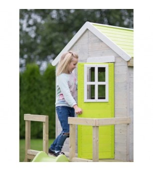 Casuta de gradina Lime Lodge cu platforma, tobogan si leagan dublu, Wendi Toys - Căsuță de grădină
