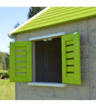 Casuta de gradina Lime Lodge cu platforma, tobogan si leagan dublu, Wendi Toys - Căsuță de grădină