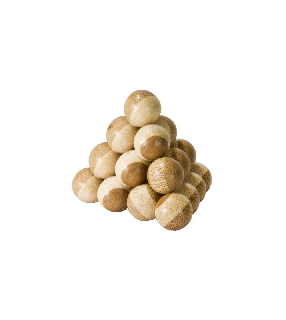Joc logic IQ din lemn bambus Pyramid, cutie metal - Jocuri logică