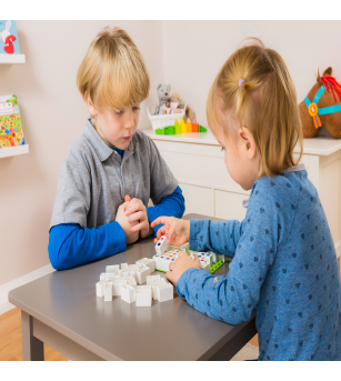 Joc 2 in 1 Potriveste 4 &amp Domino curcubeu Hubelino (71 piese) - Jocuri logică