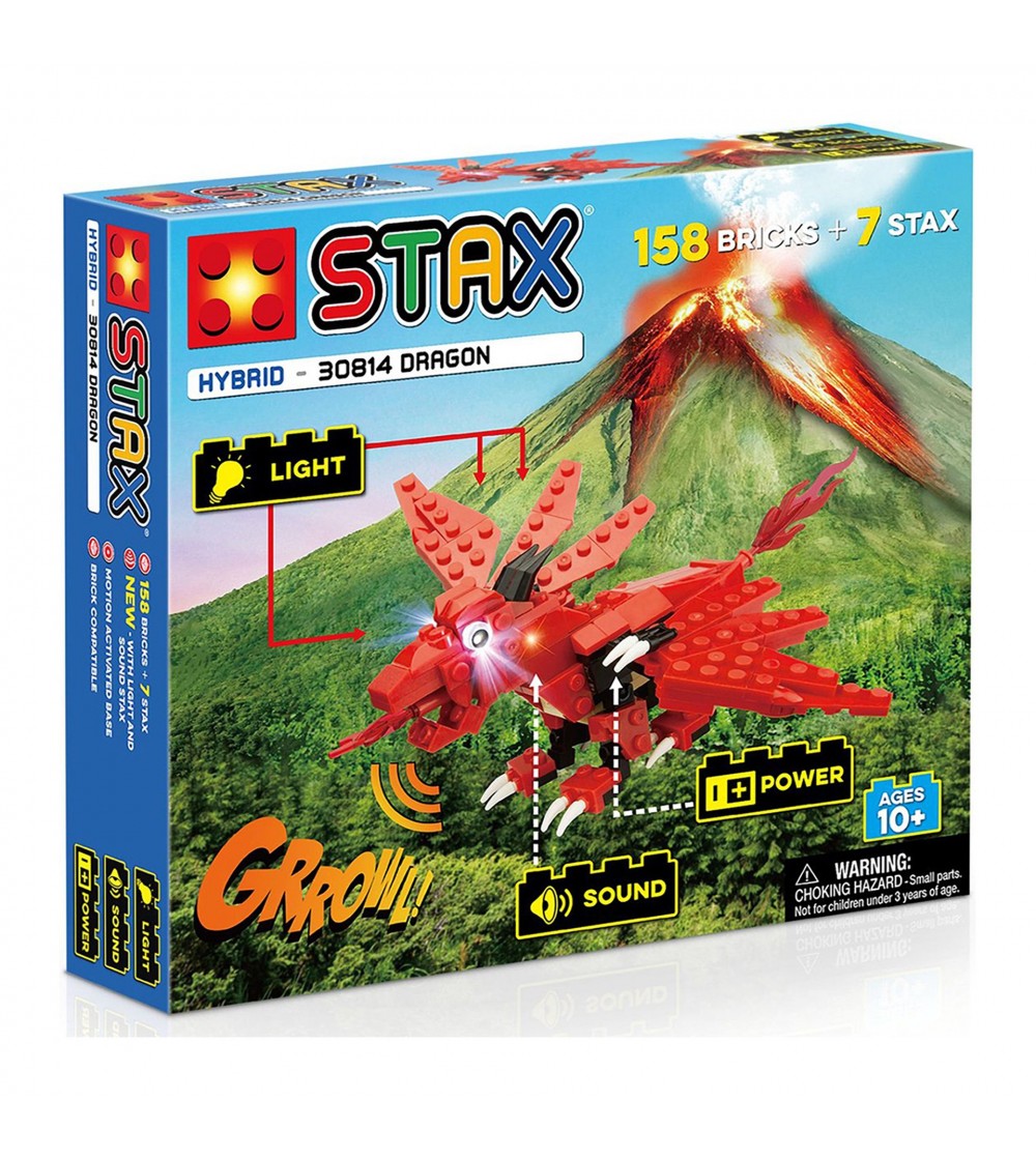 Jucarie - Seturi de constructie cu lumini si sunete Stax - Dragonul rosu - Jocuri construcție