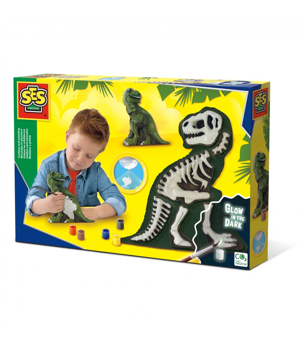 Set creativ mulaj si pictura - T-rex cu schelet - Figurine de pictat Set creativ mulaj si pictura - T-rex cu schelet - Figurine de pictat