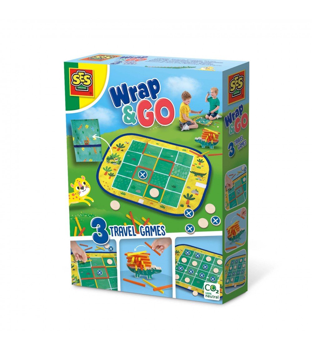 Joc de calatorie - Wrap &amp Go - Patru la rand - Buline si cutii - Pachet croco - Jucării pentru călătorii